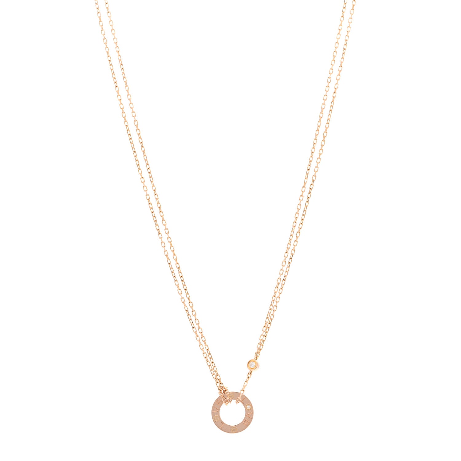 Cartier 18K Pink Gold 2 Diamond LOVE Necklace 1 of 5