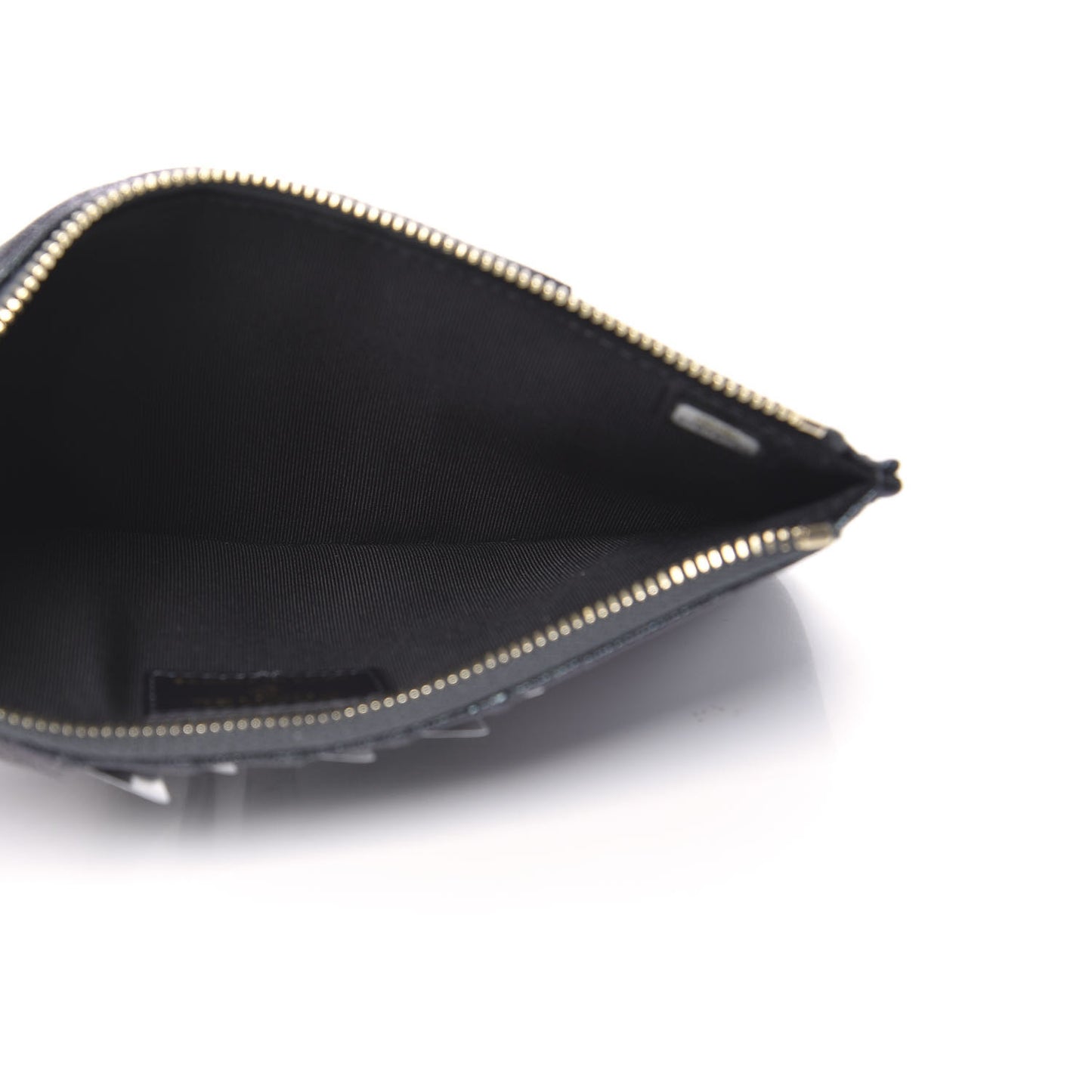 Iridescent Caviar Quilted Classic Flat Wallet Pouch Black