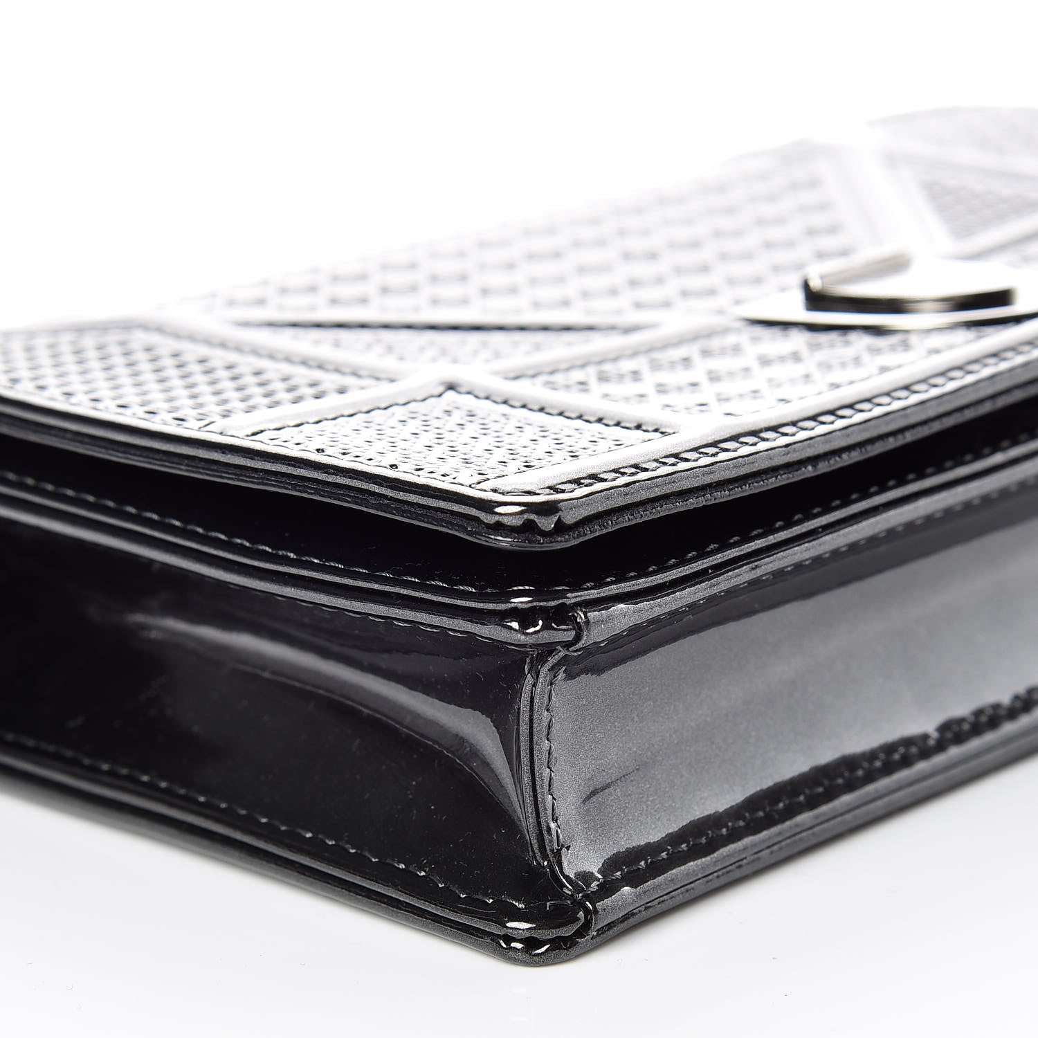 Christian Dior Metallic Patent Micro-Cannage Diorama Wallet on Chain Pouch Black 5 of 9
