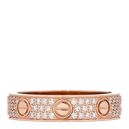 Cartier 18K Pink Gold Diamond 4mm LOVE Wedding Paved Band Ring 47 4 1 of 5