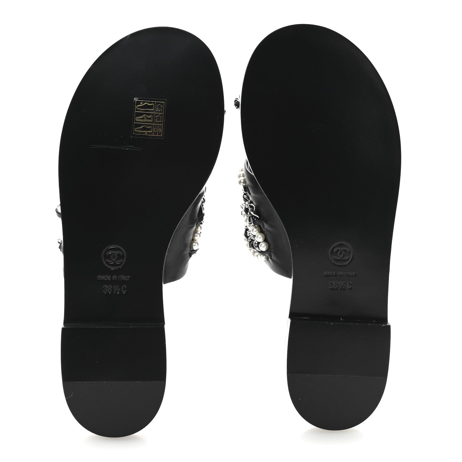 Chanel Pearl Lambskin Chain Flat Sandals 38.5 Black 6 of 10