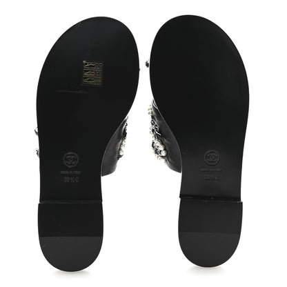 Chanel Pearl Lambskin Chain Flat Sandals 38.5 Black 6 of 10