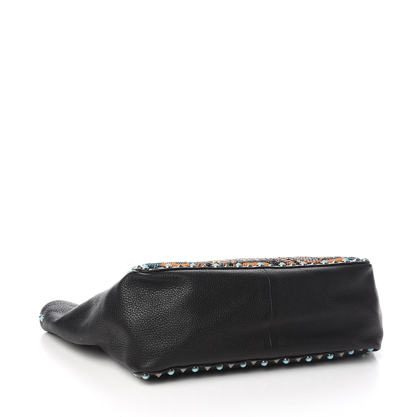 Grained Calfskin Beaded Medium Rockstud Rolling Crossbody Tote Black Multicolor