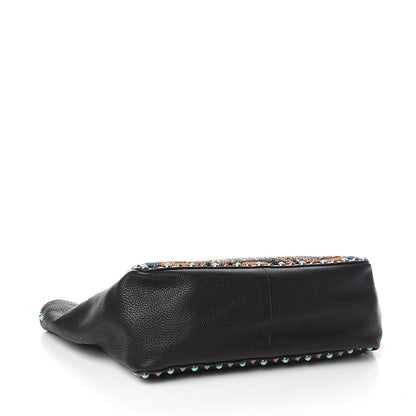 Valentino Garavani Grained Calfskin Beaded Medium Rockstud Rolling Crossbody Tote Black Multicolor 4 of 9