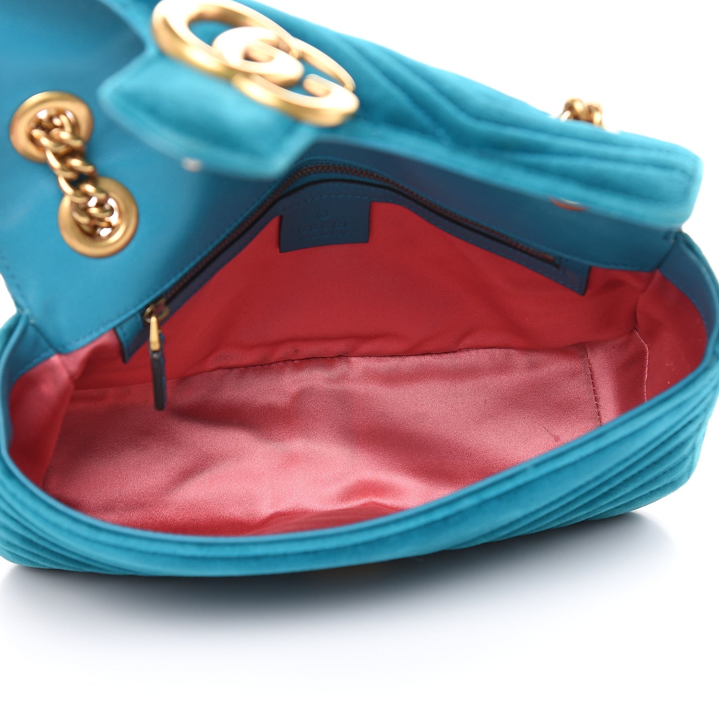 Velvet Matelasse Small GG Marmont Shoulder Bag Pavone Cyan