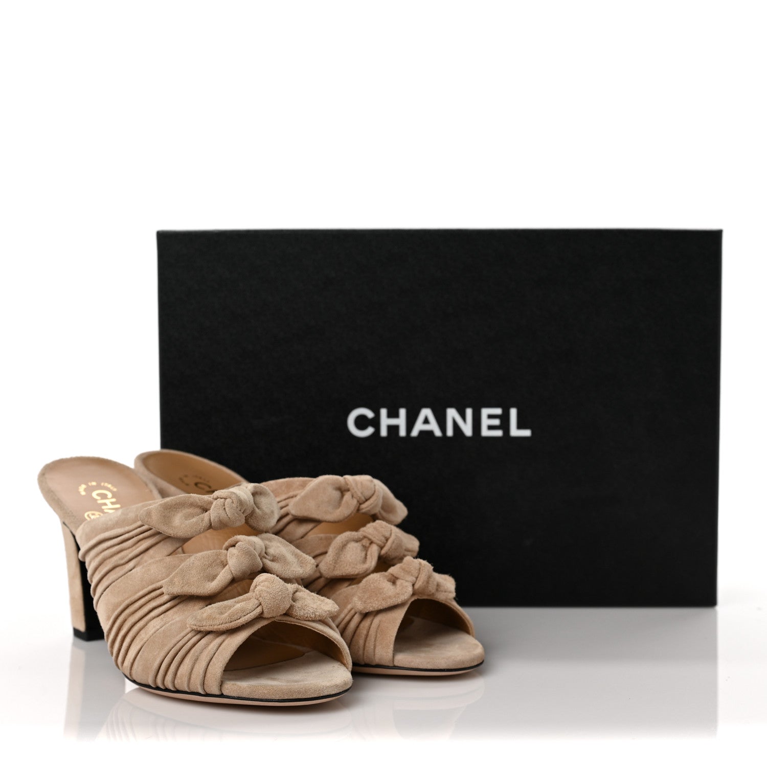 Chanel Suede Calfskin Bows CC Mules 38 Beige 11 of 11