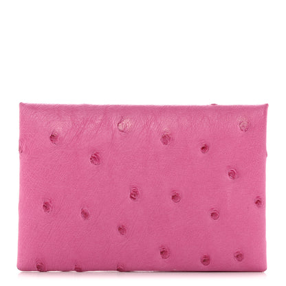 Hermes Ostrich Calvi Card Case Rose Tyrien 1 of 8