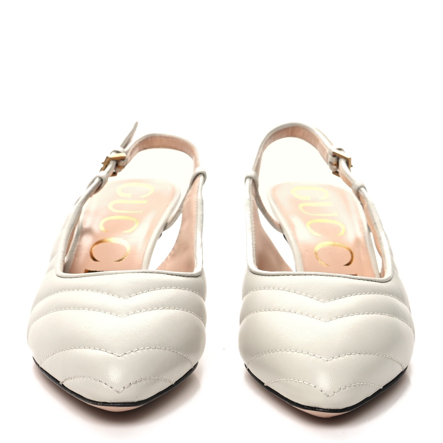 Gucci Nappa Charlotte Chevron Matelasse Double G 75mm Slingback Pumps 36.5 Mystic White 2 of 8