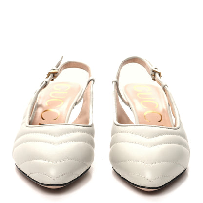 Gucci Nappa Charlotte Chevron Matelasse Double G 75mm Slingback Pumps 36.5 Mystic White 2 of 8