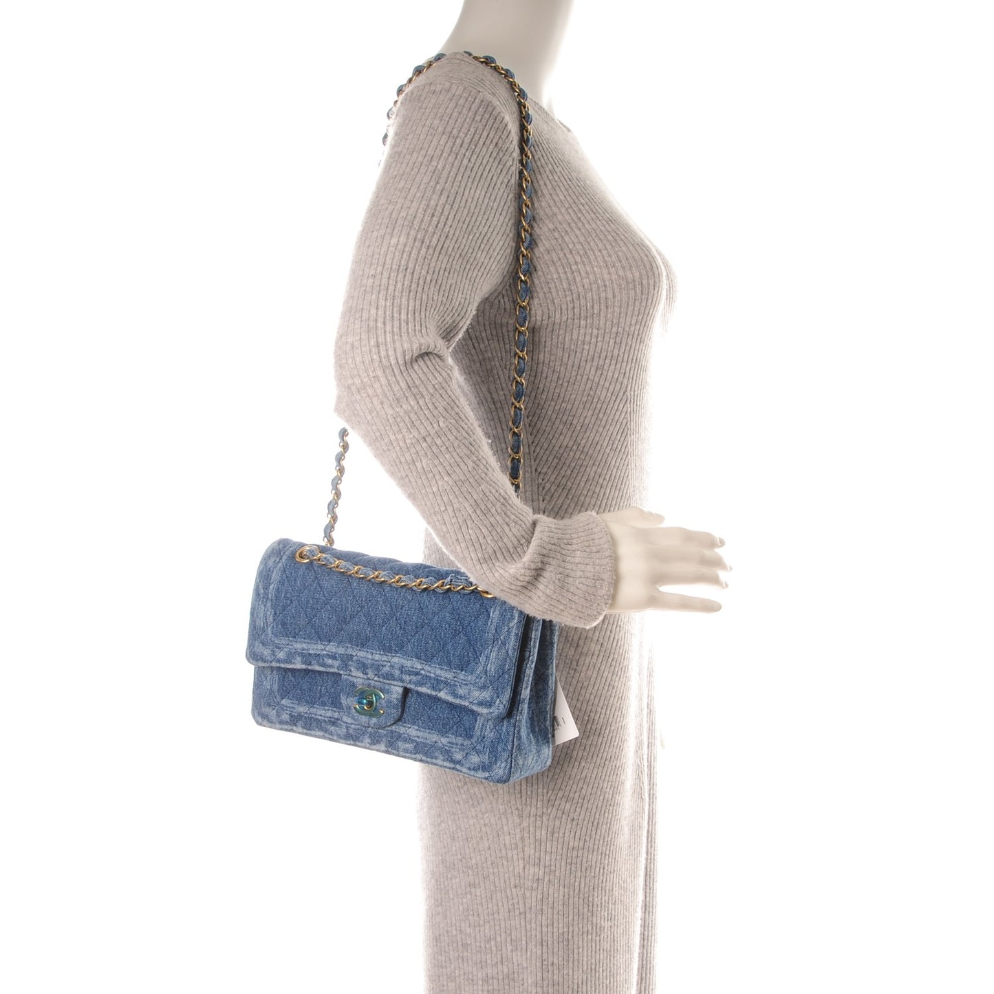 Denim Quilted Medium Double Flap Blue