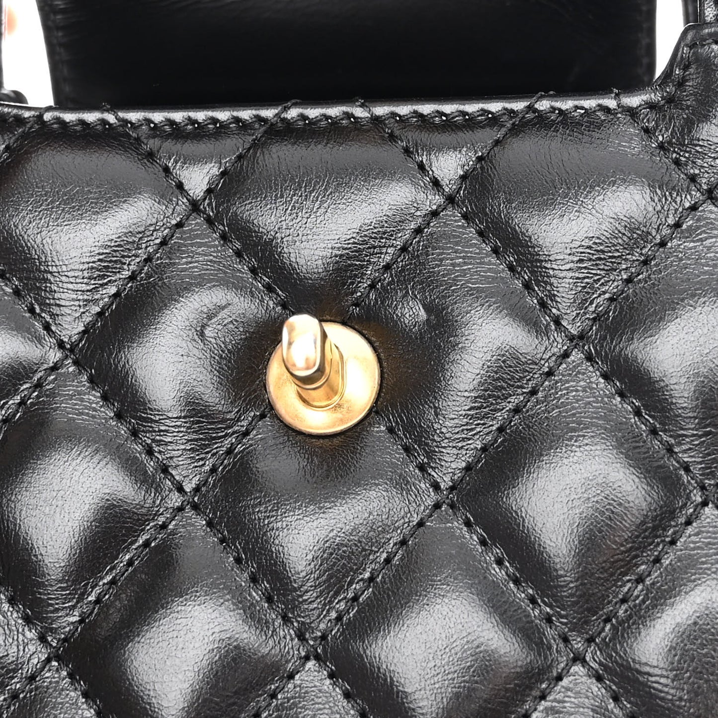 Shiny Aged Calfskin Quilted Nano Kelly Shopper Black