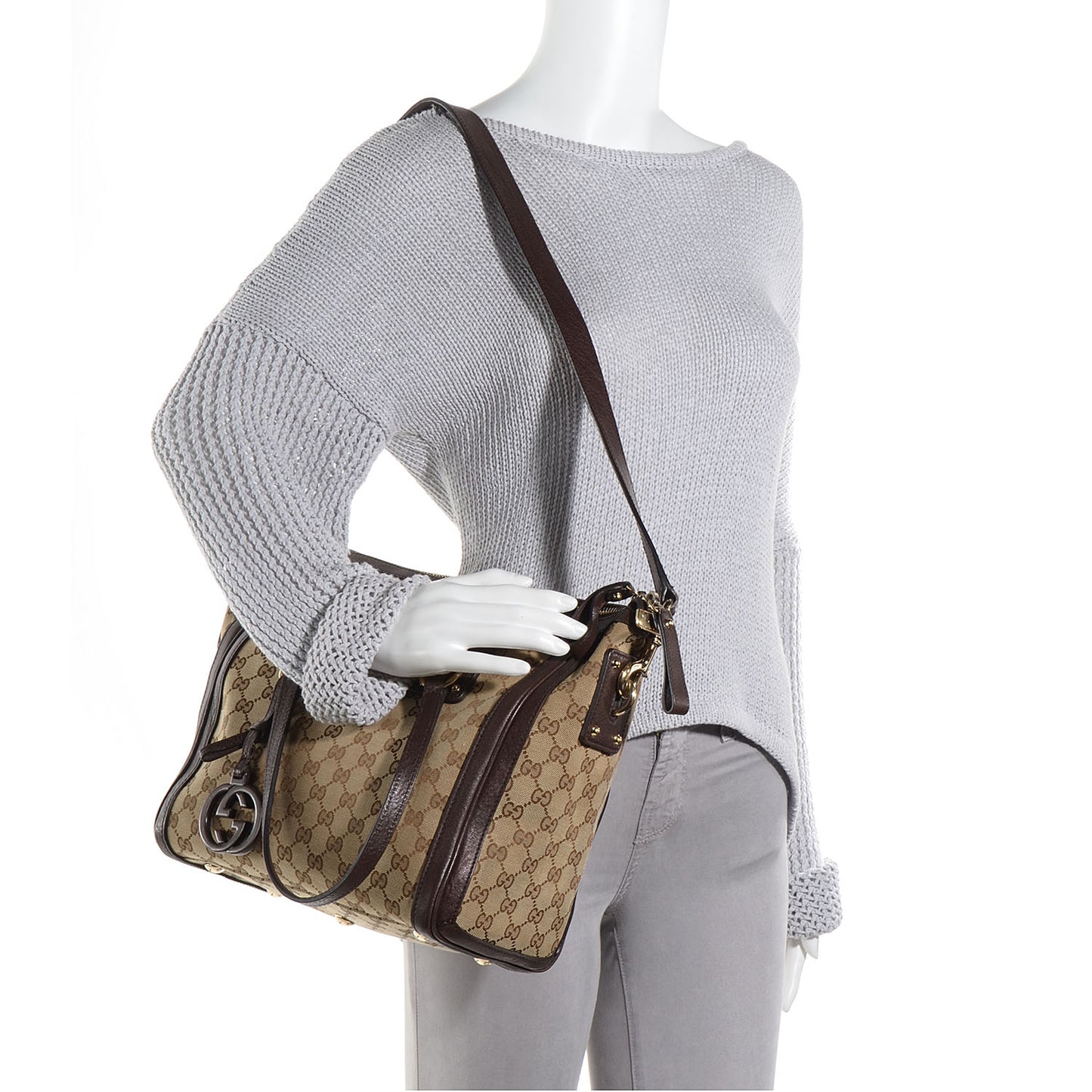 Monogram Medium Charm Top Handle Bag Brown