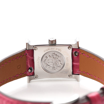Hermes Stainless Steel Alligator Diamond Mother of Pearl 17.2mm Heure H Hour Quartz Watch Framboise 4 of 5