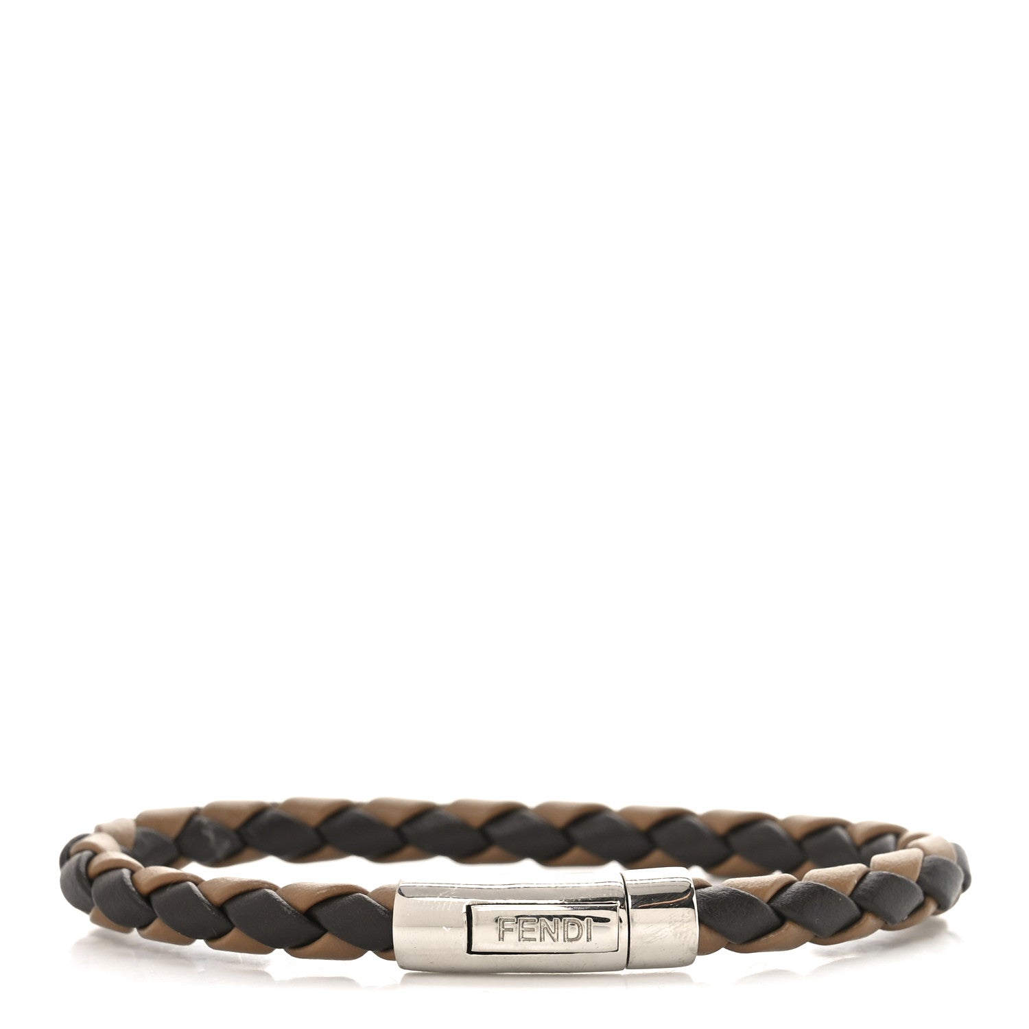 Fendi Calfskin Braided F Bracelet M Beige Brown 1 of 4