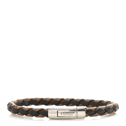 Fendi Calfskin Braided F Bracelet M Beige Brown 1 of 4