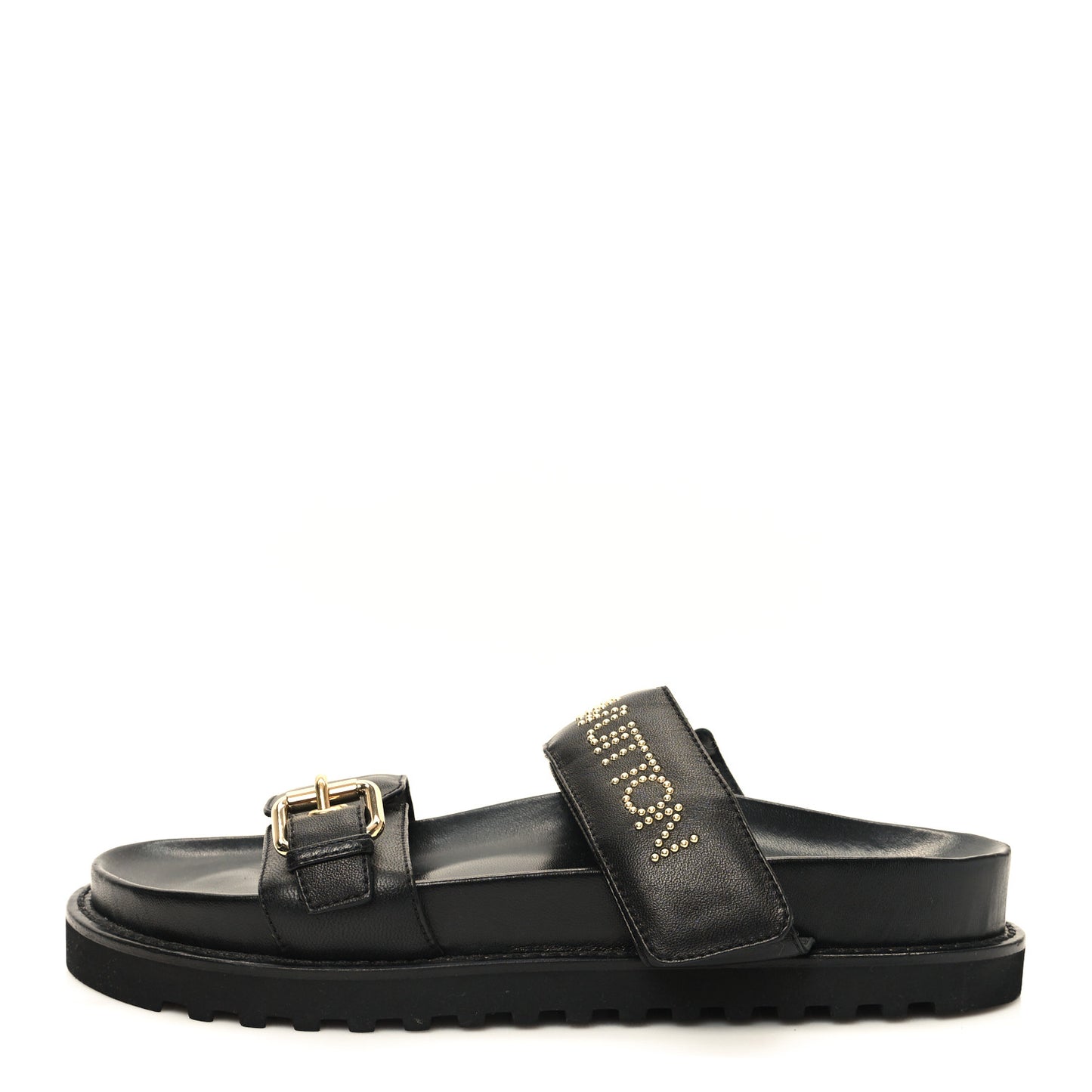 Lambskin Studded Paseo Flat Comfort Mule 38.5 Black