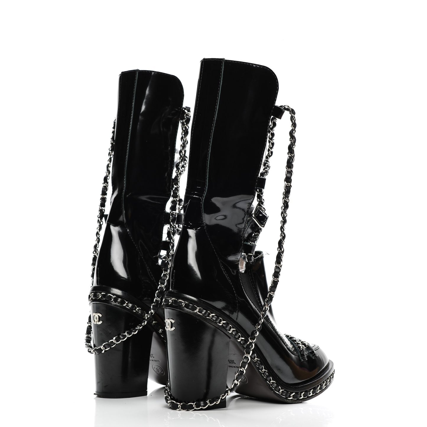 Patent Chained Tall Combat Boots 36.5 Black