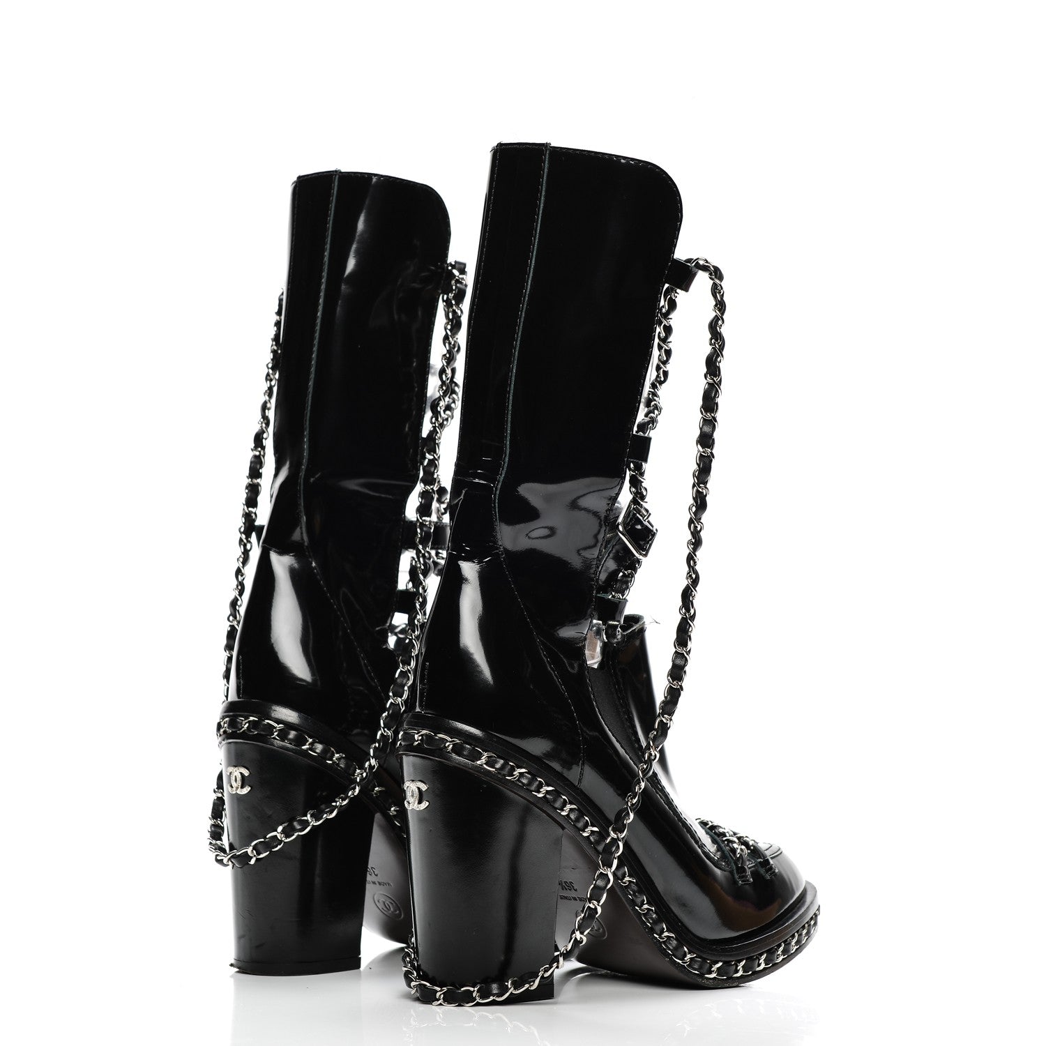 Chanel Patent Chained Tall Combat Boots 36.5 Black 4 of 8