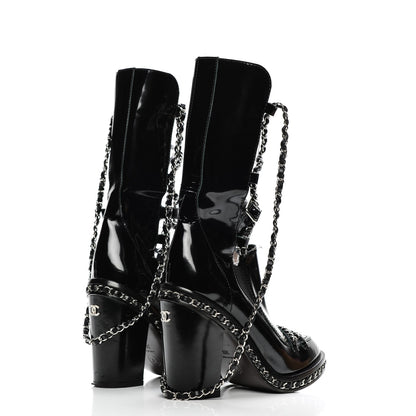 Chanel Patent Chained Tall Combat Boots 36.5 Black 4 of 8