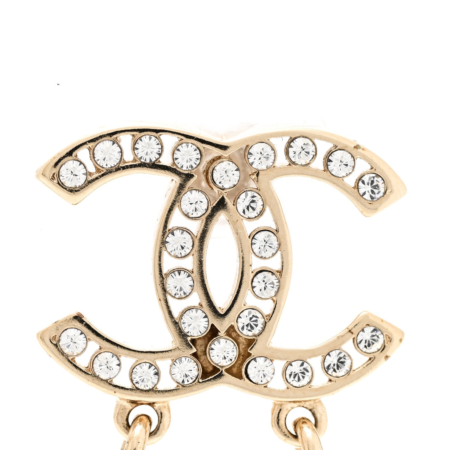 Chanel Crystal Pearl CC Chain Drop Earrings Gold 5 of 7