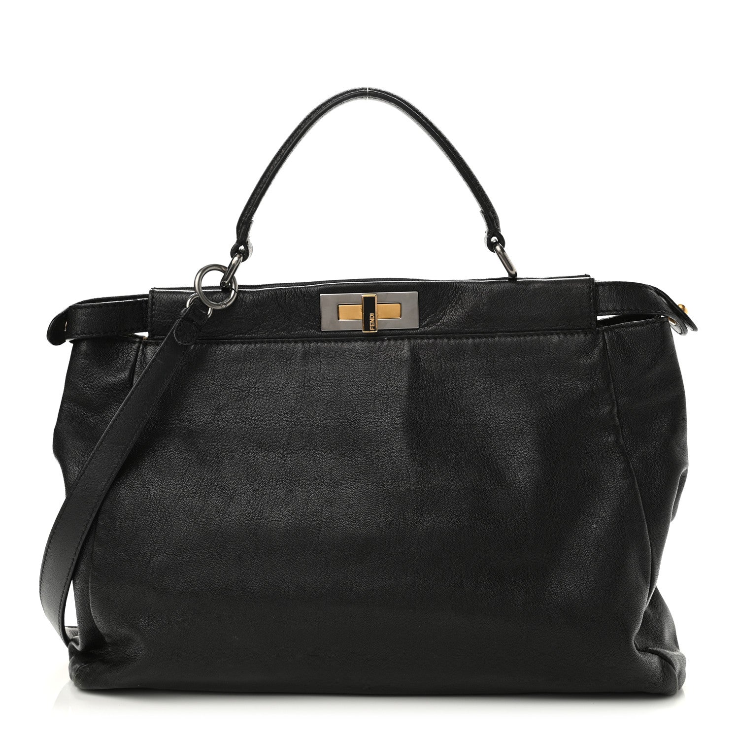 Fendi Goatskin Zucca Large Peekaboo Iconic Satchel Black Tobacco 1 of 14