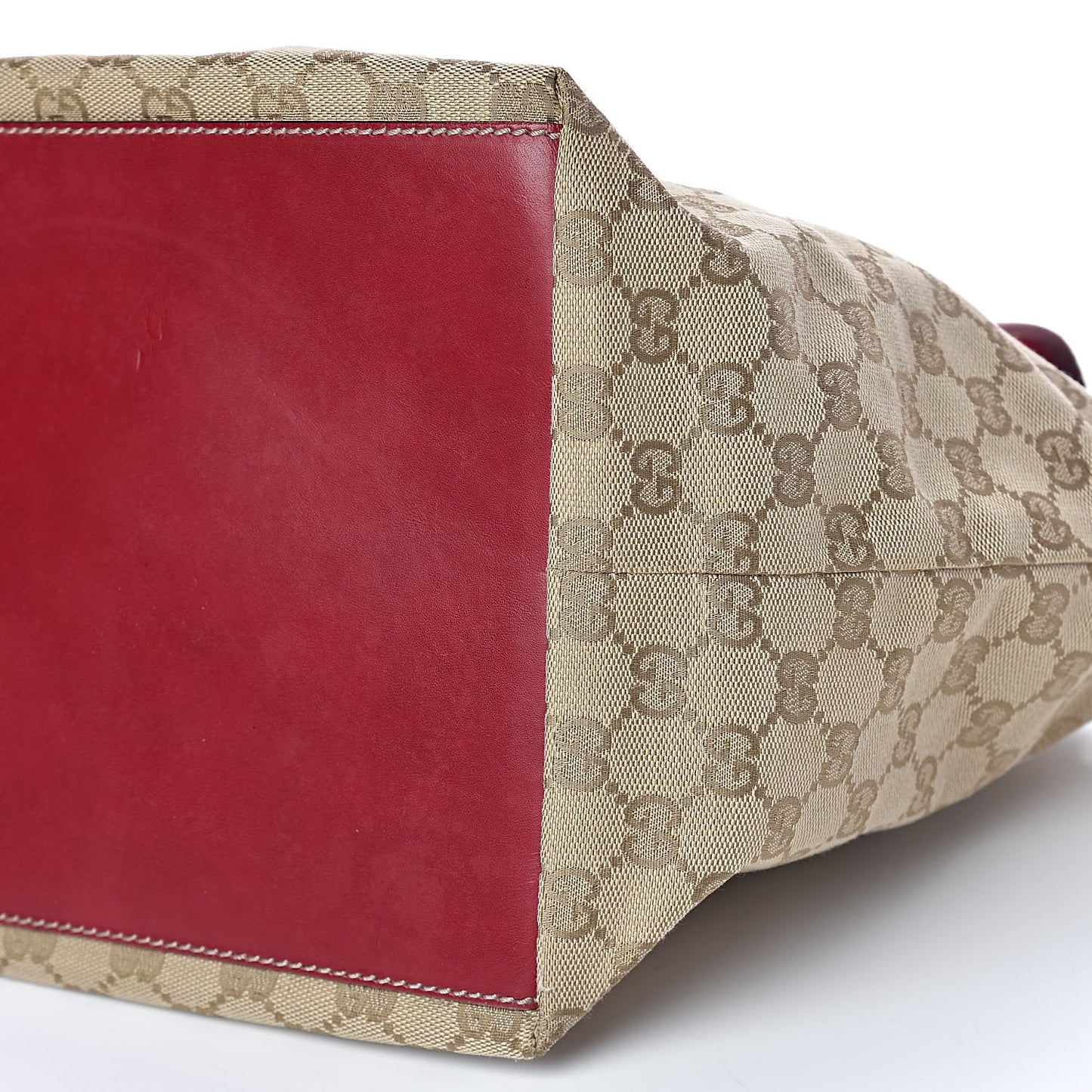 GG Monogram Medium Web Handle Bucket Tote Red White