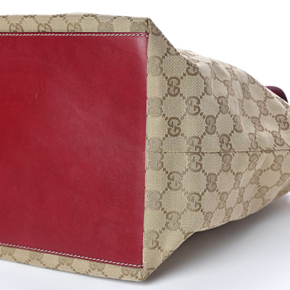 Gucci GG Monogram Medium Web Handle Bucket Tote Red White 10 of 11