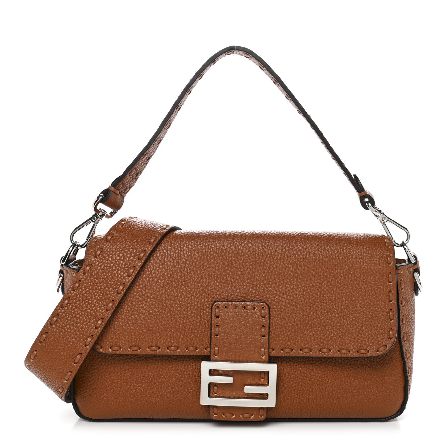 Fendi Cuoio Roma Sellerissima Nappa Sintetica Tape Stitch Baguette Brandy 1 of 11