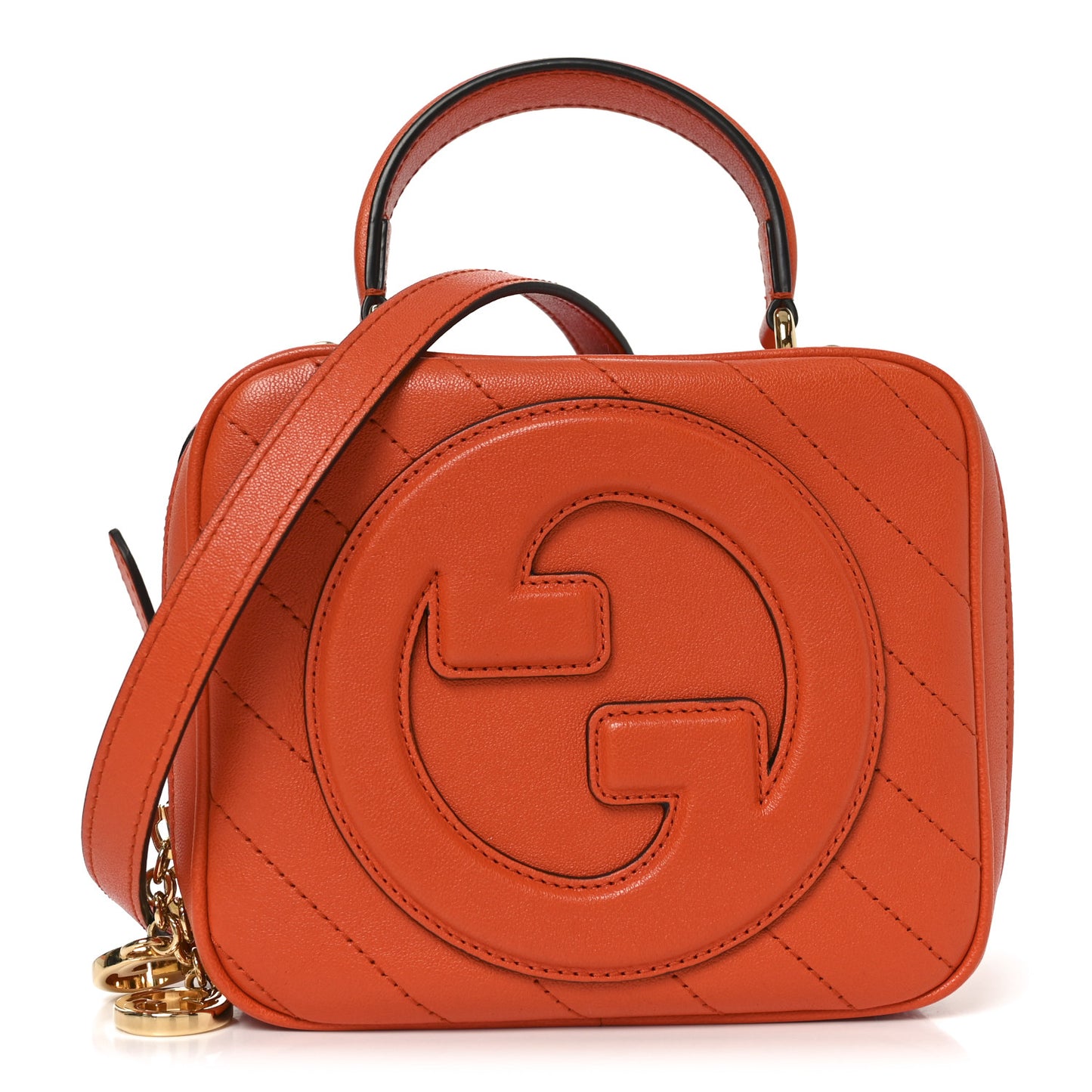 Sakai Be Green Calfskin Diagonal Stitched Blondie Top Handle Bag Orange