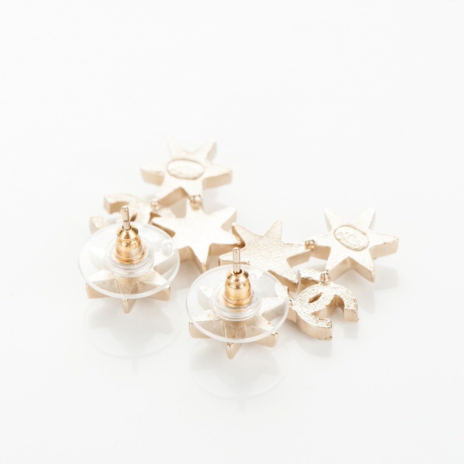 Chanel Crystal Pearl CC Star Earrings Gold 3 of 4
