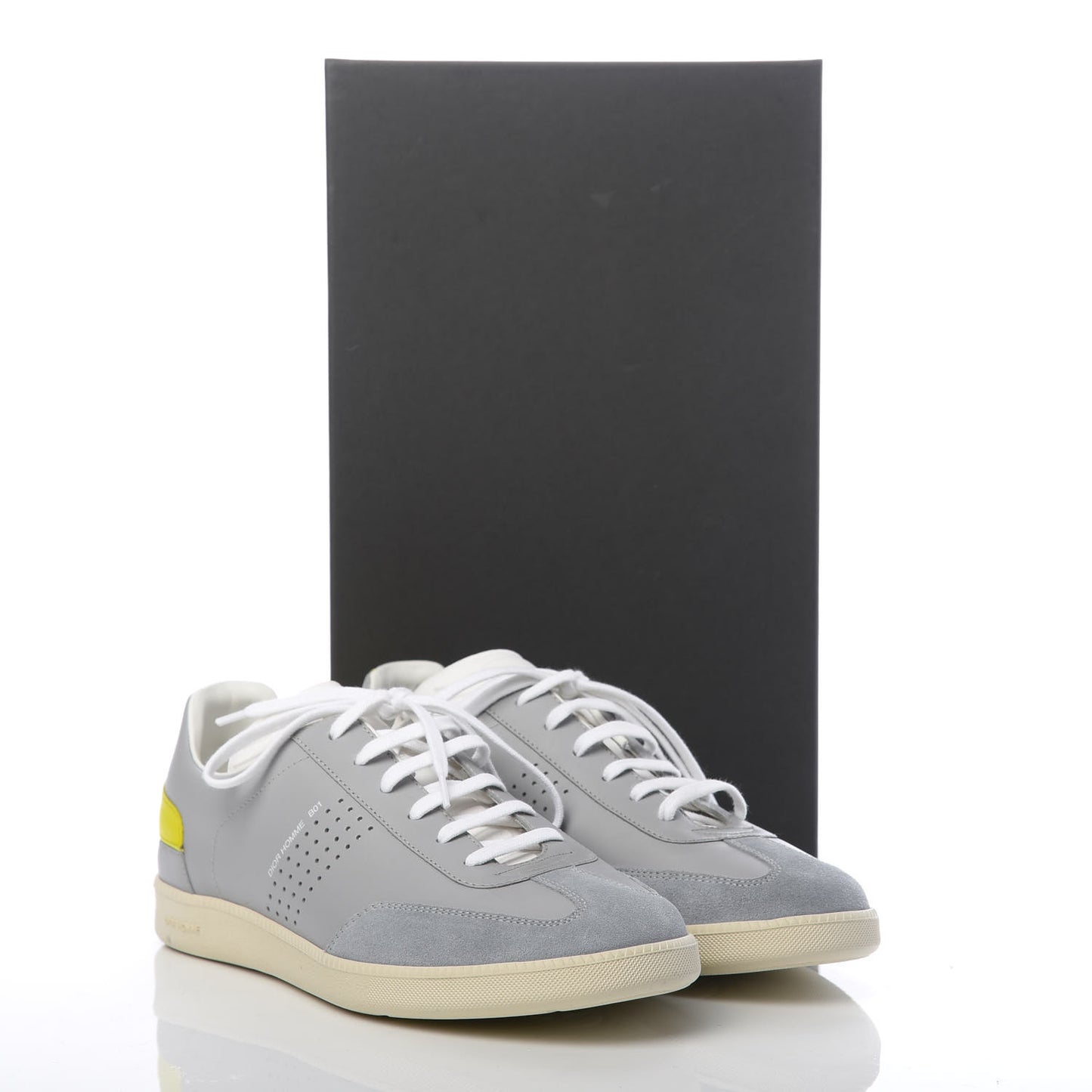 Homme Smooth Calfskin Suede Mens B01 Sneakers 40 Grey Yellow