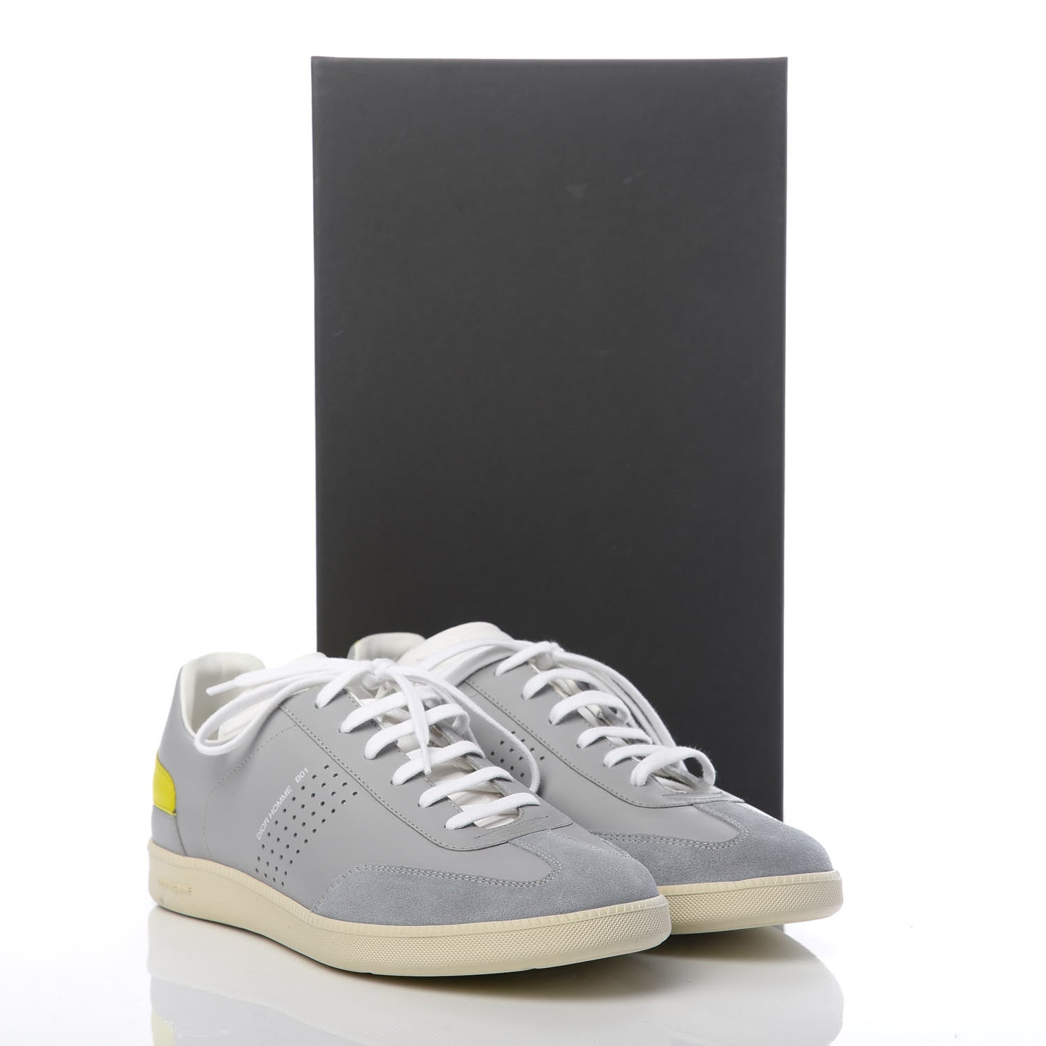 Christian Dior Homme Smooth Calfskin Suede Mens B01 Sneakers 40 Grey Yellow 9 of 9