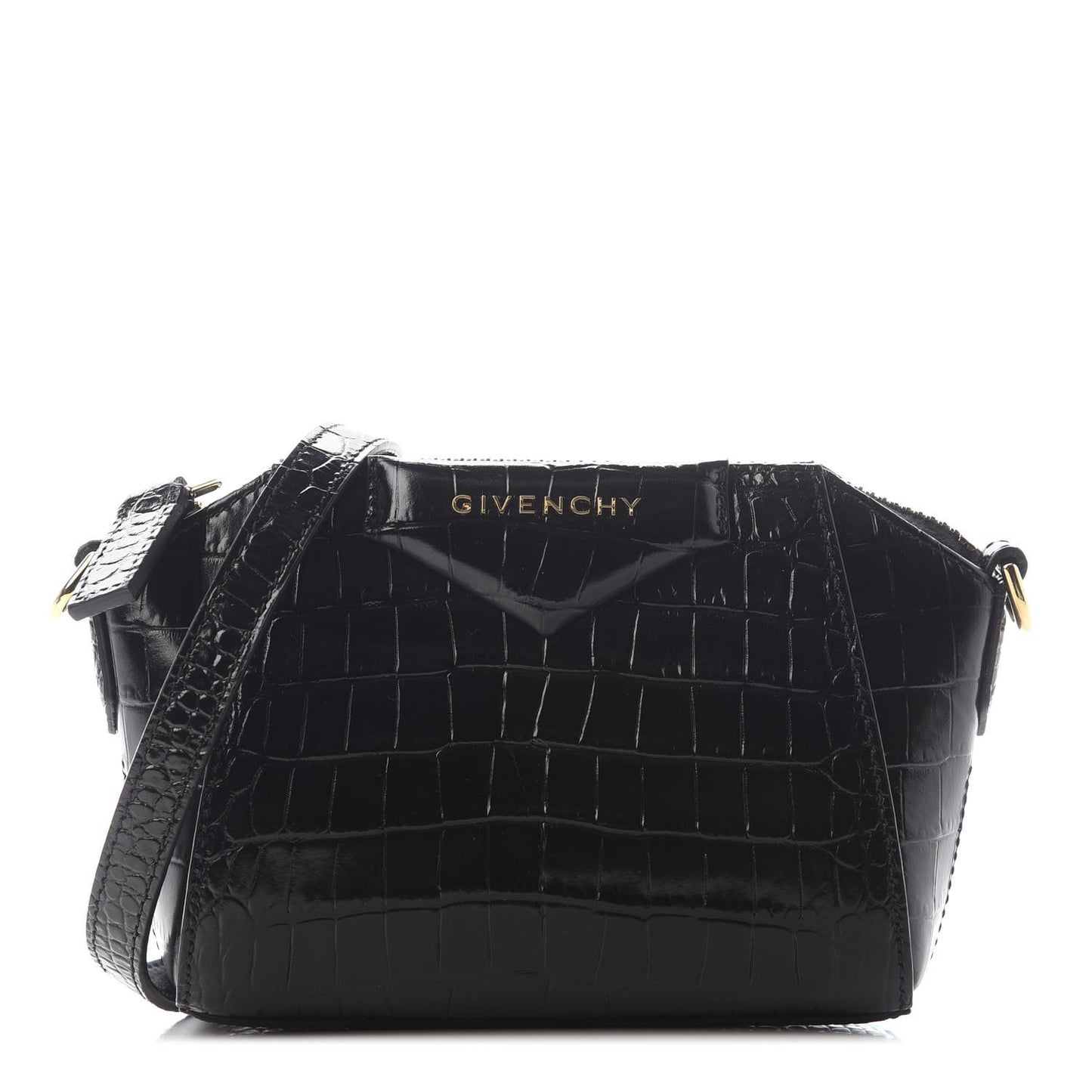 Calfskin Crocodile Embossed Nano Antigona Black