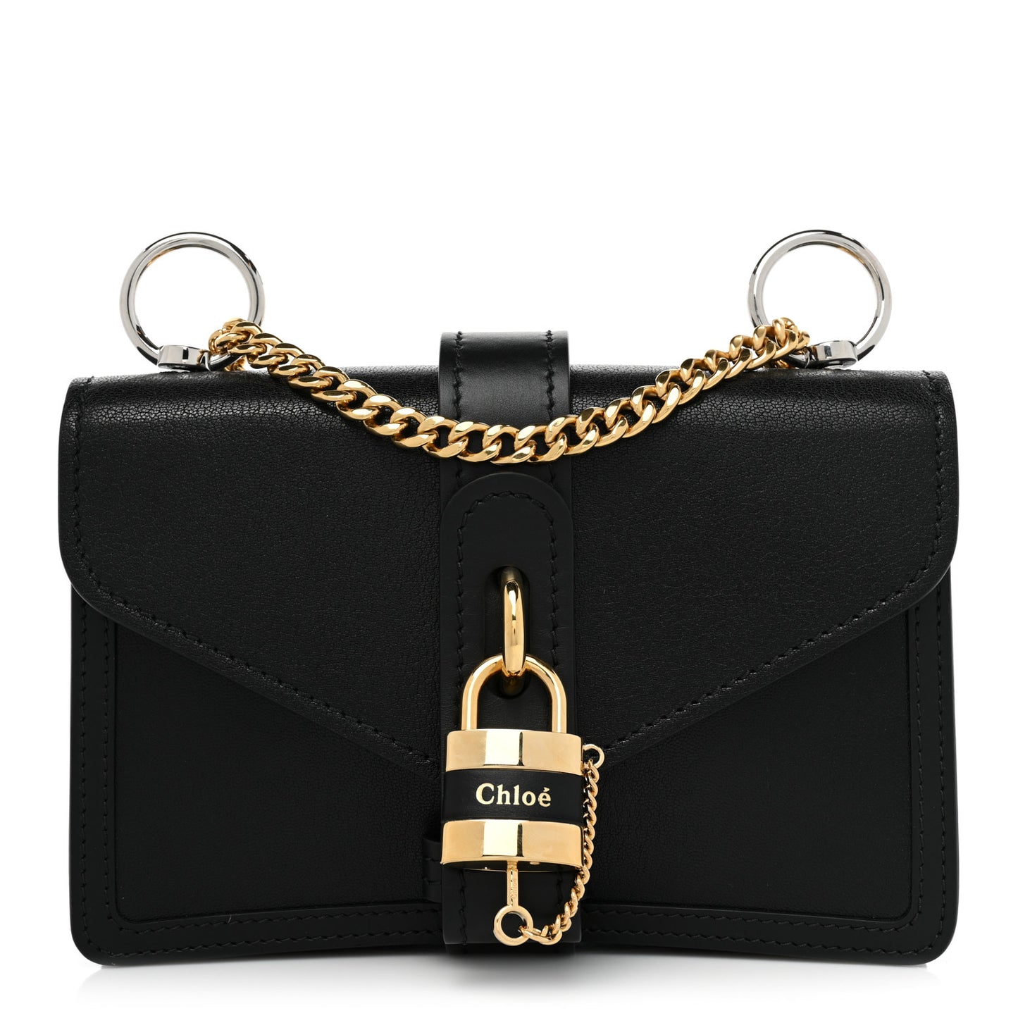 Shiny Goatskin Calfskin Aby Chain Shoulder Bag Black