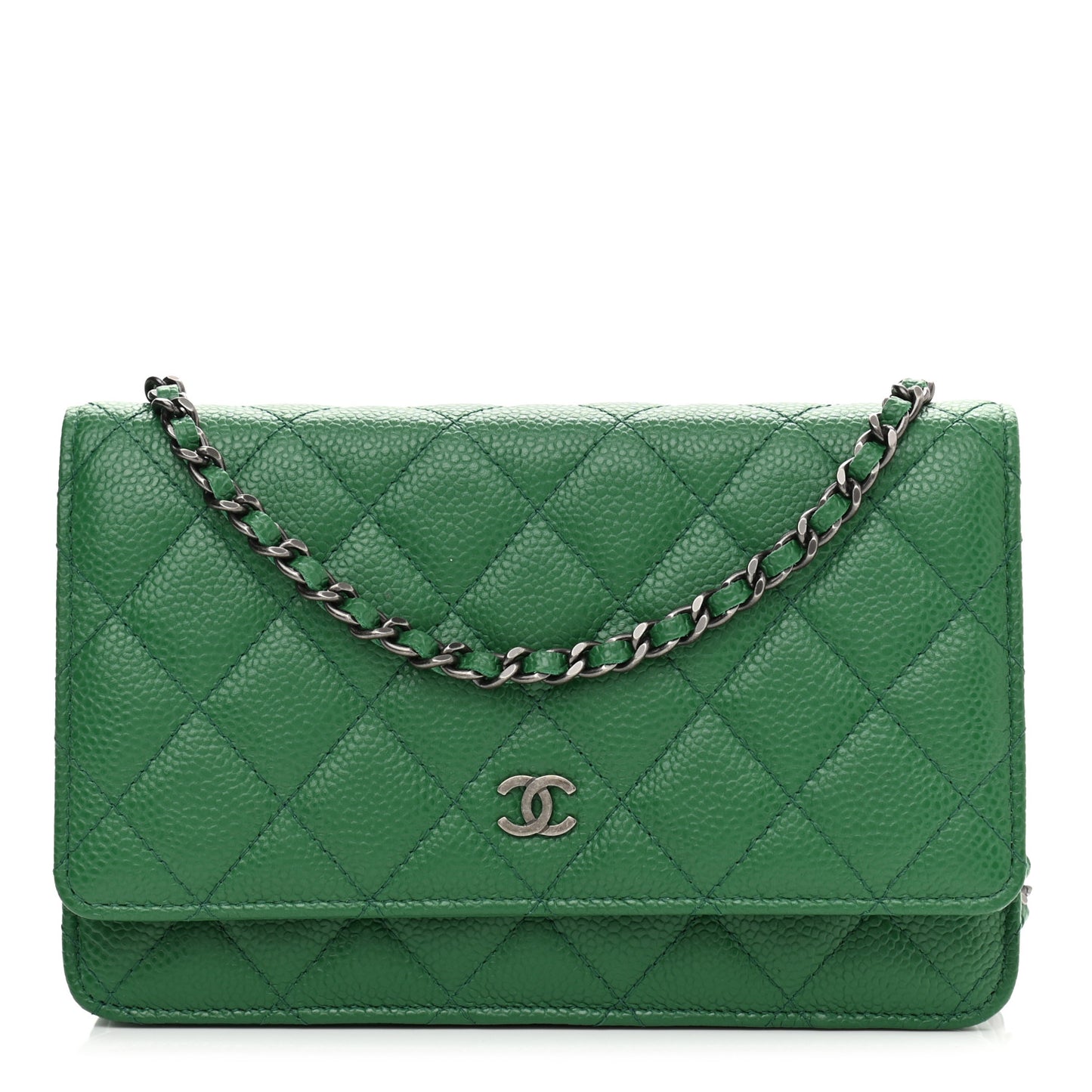 Caviar Quilted Wallet On Chain WOC Green