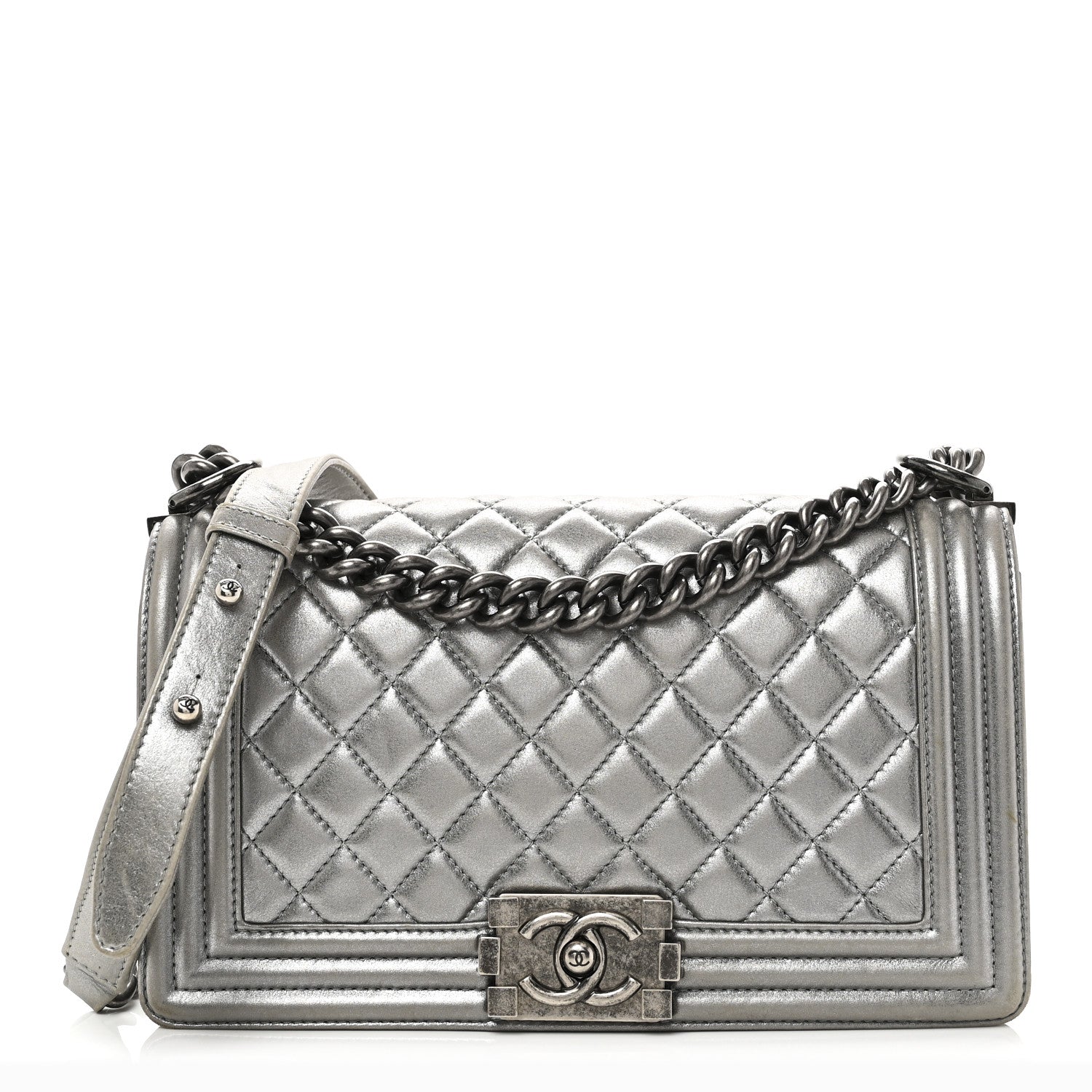 Chanel Metallic Lambskin Quilted Medium Boy Flap Silver 1 of 10