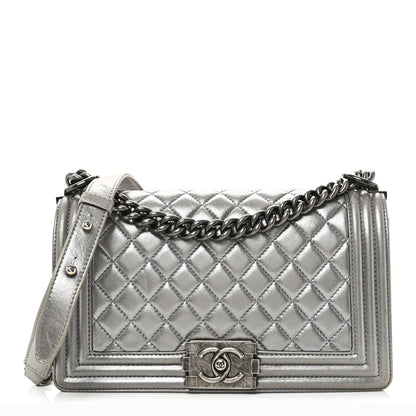 Chanel Metallic Lambskin Quilted Medium Boy Flap Silver 1 of 10