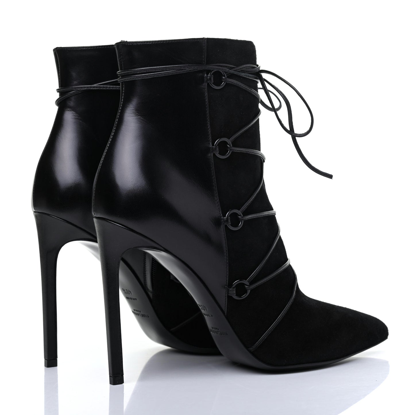 Calfskin Velvet Lace Up Ankle Boots 40.5 Black