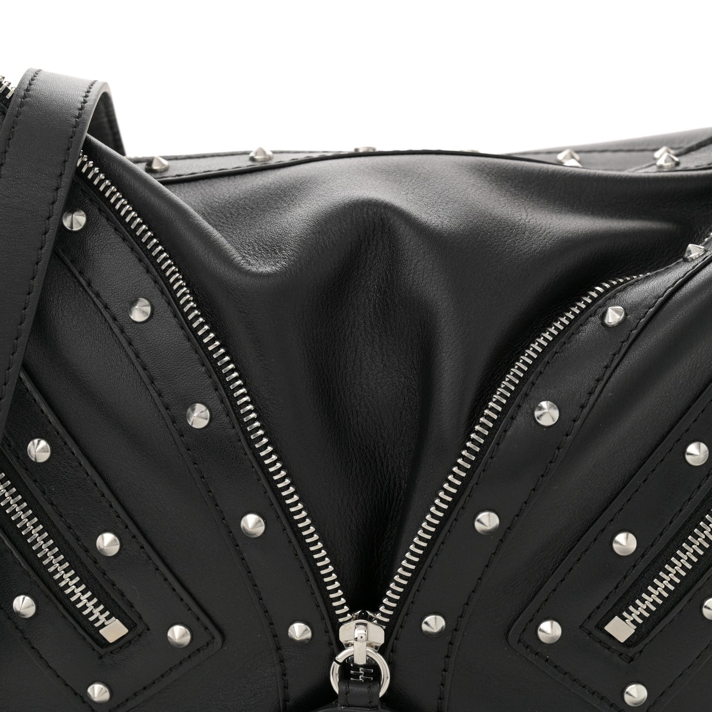 Calfskin Studded Medium Repeat Zip Hobo Black