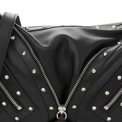 Versace Calfskin Studded Medium Repeat Zip Hobo Black 8 of 11