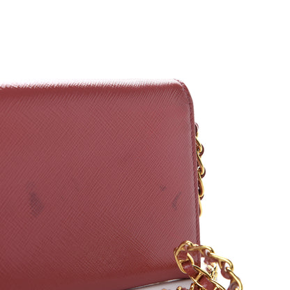 Prada Saffiano Vernice Metal Oro Chain Wallet Fragola 10 of 11