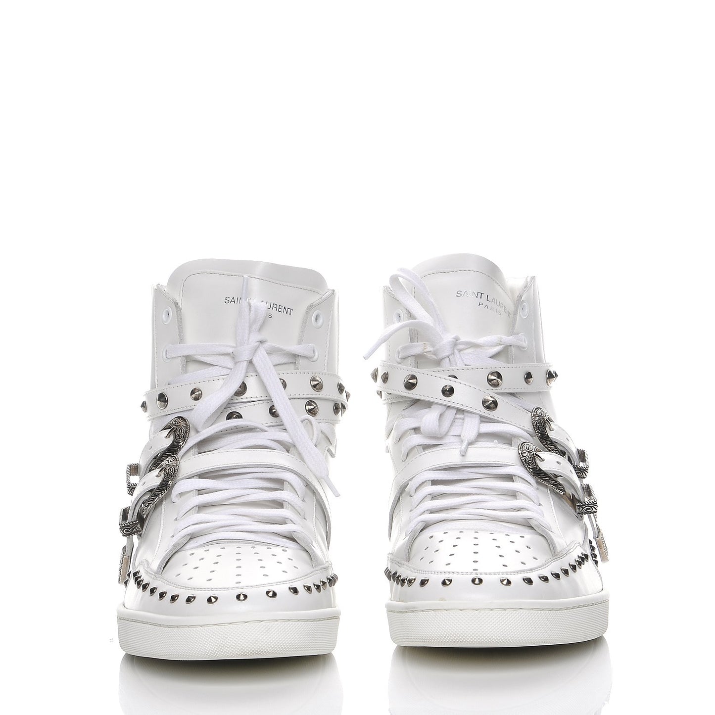 Calfskin Wolly Spike SL/08H High Top Sneakers 47.5 White