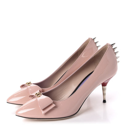 Gucci Patent GG Bow Sadie Spike Mid Heel Pumps 37.5 Perfect Pink 3 of 10