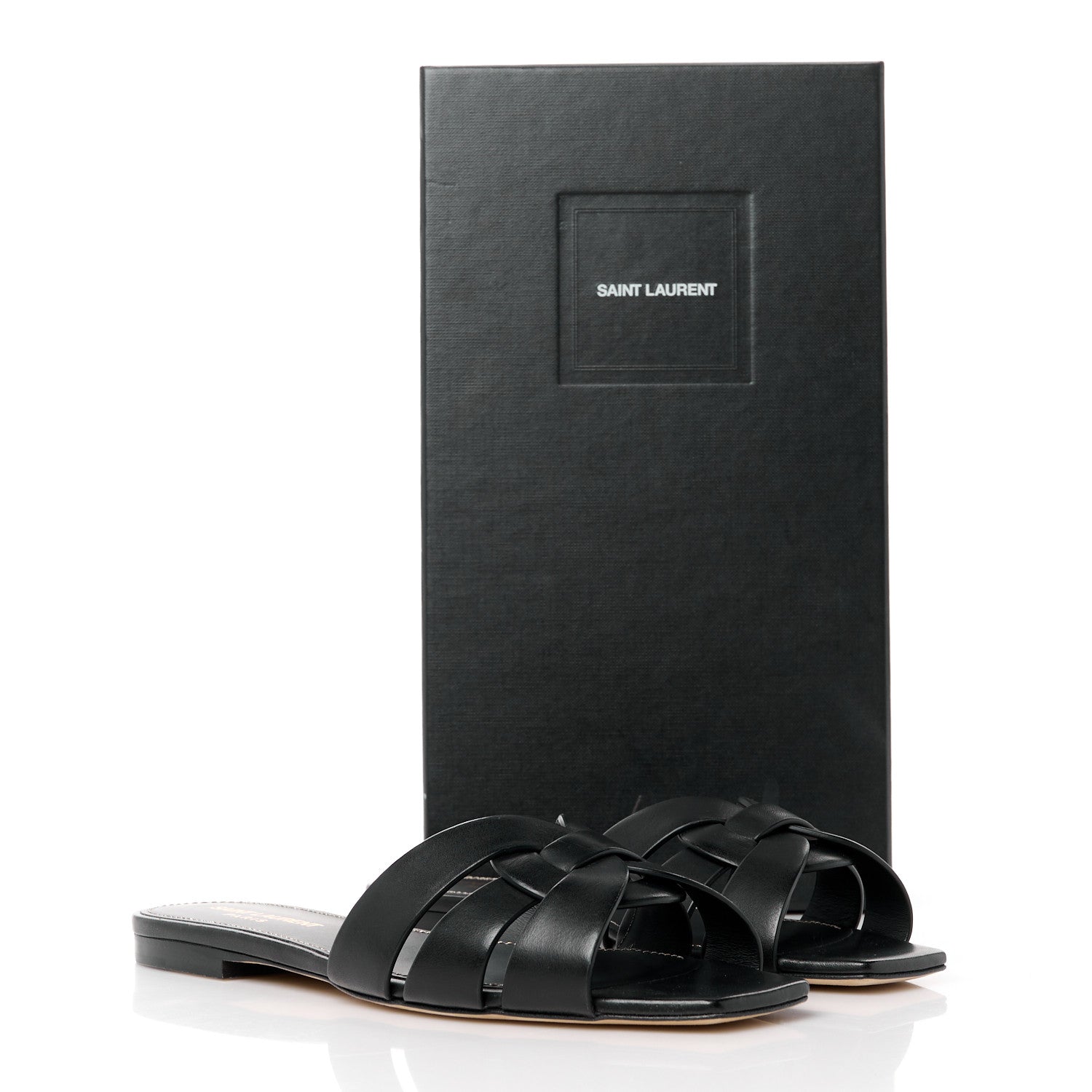 Saint Laurent Calfskin Tribute 05 Slide Sandals 36 Black 9 of 9