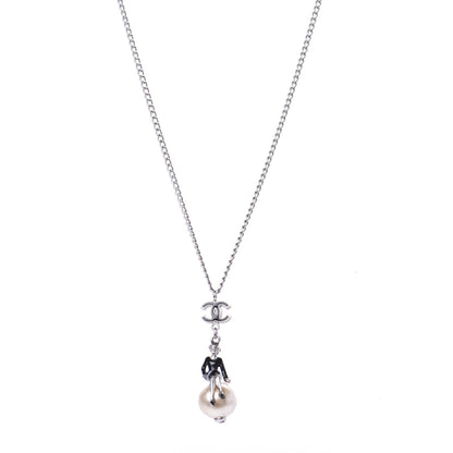 Chanel Enamel Pearl Coco Over The Moon Pendant Necklace Black Silver 1 of 5