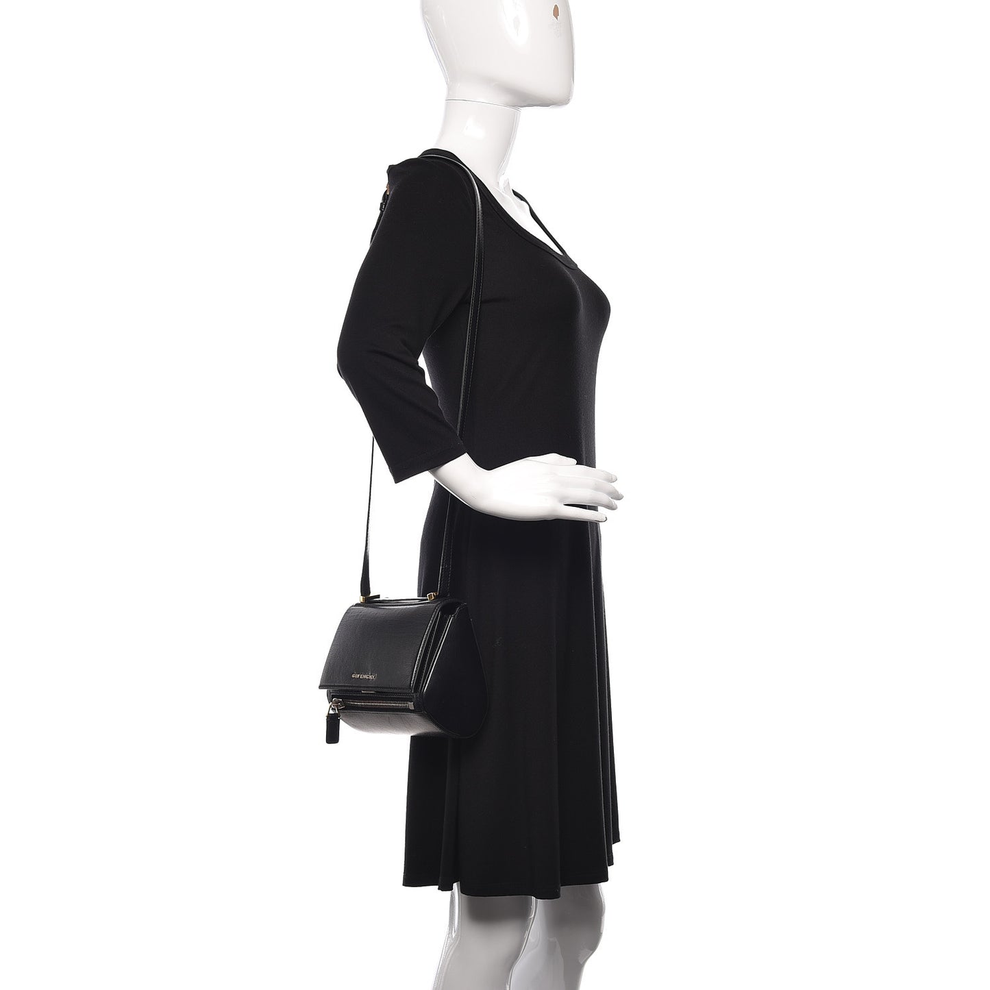Textured Calfskin Mini Pandora Box Crossbody Bag Black