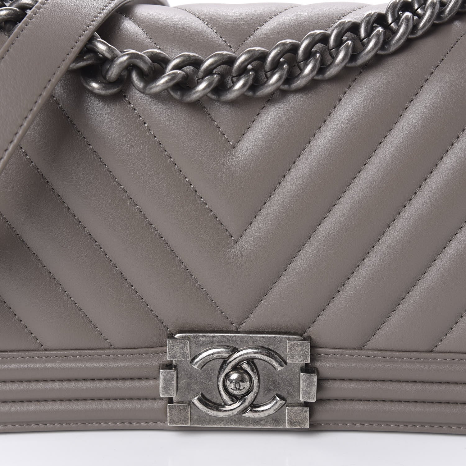 Chanel Lambskin Chevron Quilted Medium Boy Flap Grey 10 of 11