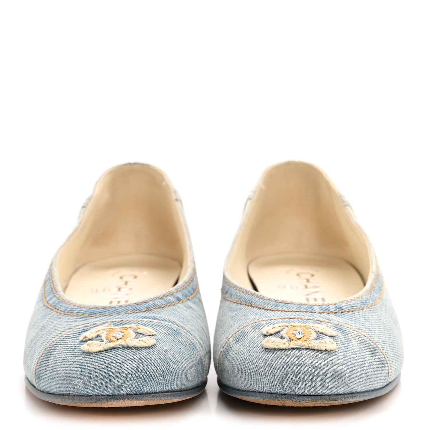 Chanel Denim CC Cap Toe Ballerina Flats 37.5 Light Blue 3 of 10