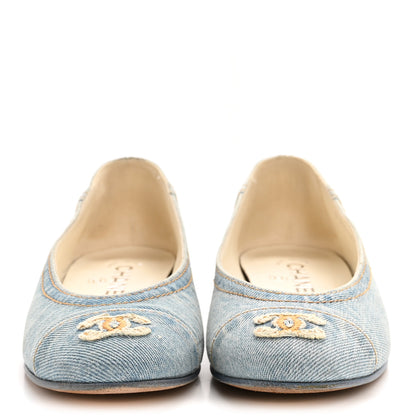 Chanel Denim CC Cap Toe Ballerina Flats 37.5 Light Blue 3 of 10