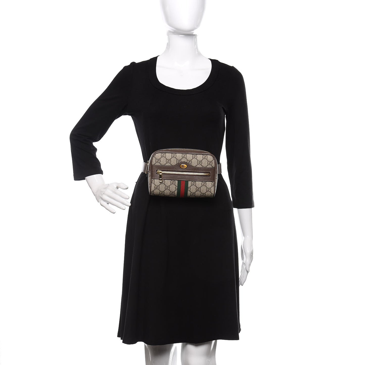 GG Supreme Monogram Web Small Ophidia Belt Bag 75 30 Dark Brown